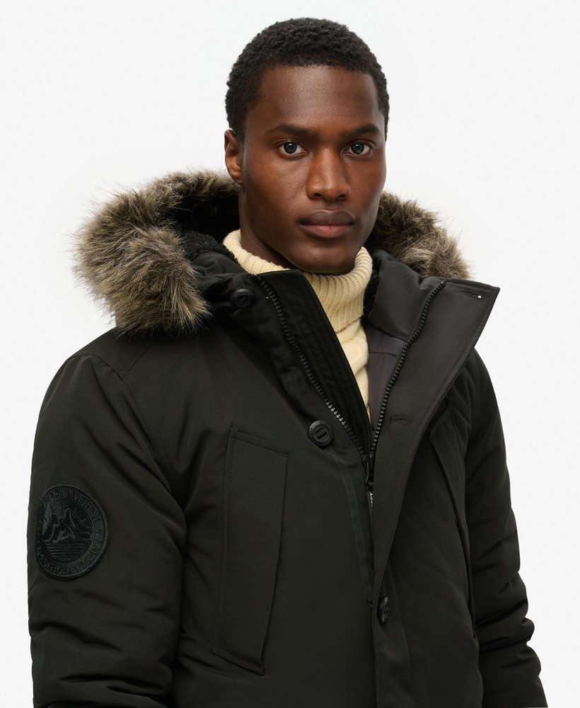 mens Everest Faux Fur Hooded Parka Coat in JET BLACK | Superdry CA-EN