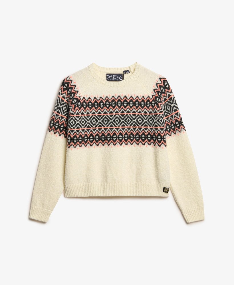 womens Fairisle Pattern Crew Jumper in Ecru Pattern Superdry UK
