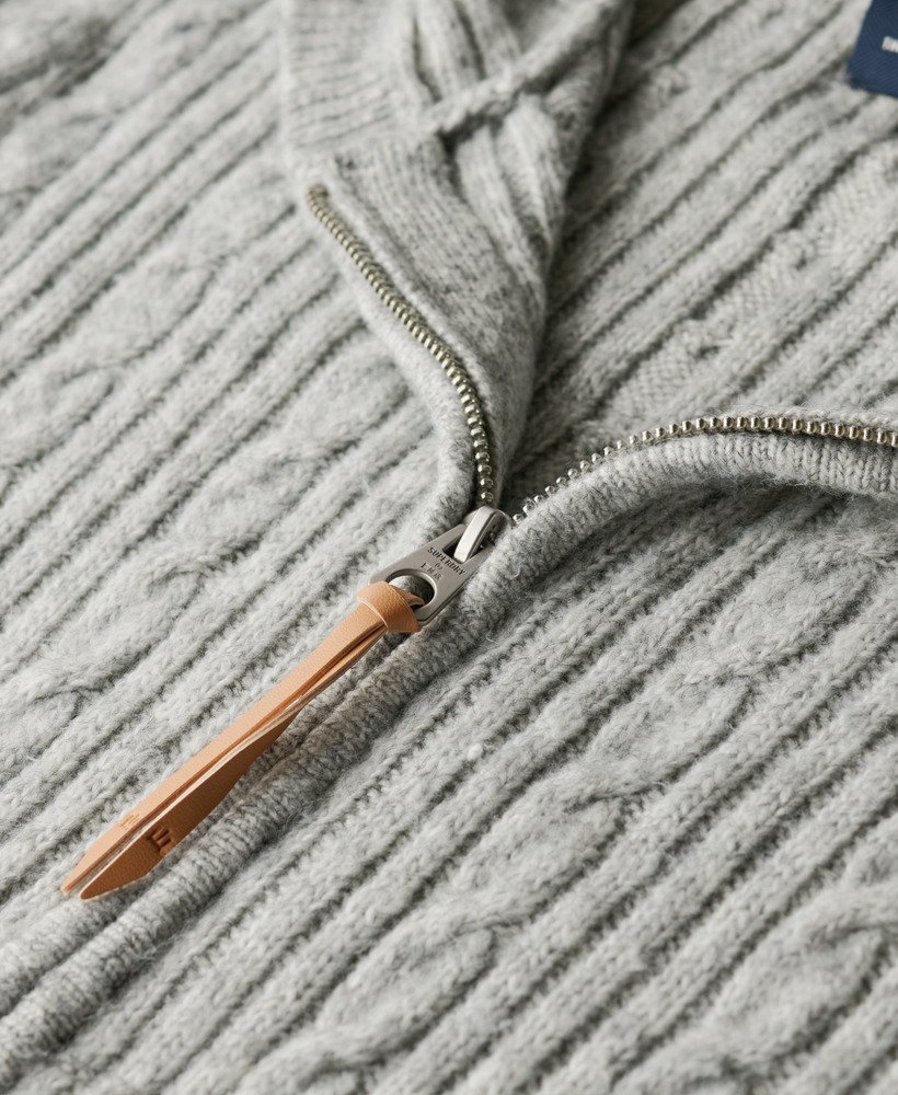 womens Cable Knit Zip Up Jumper in Cable Pale Grey Marl | Superdry