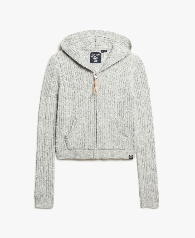 womens Cable Knit Zip Up Jumper in Cable Pale Grey Marl | Superdry