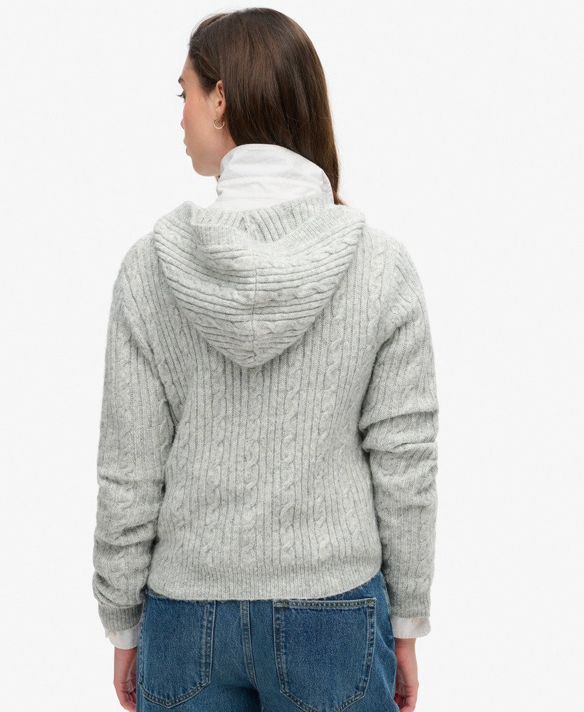 womens Cable Knit Zip Up Jumper in Cable Pale Grey Marl | Superdry