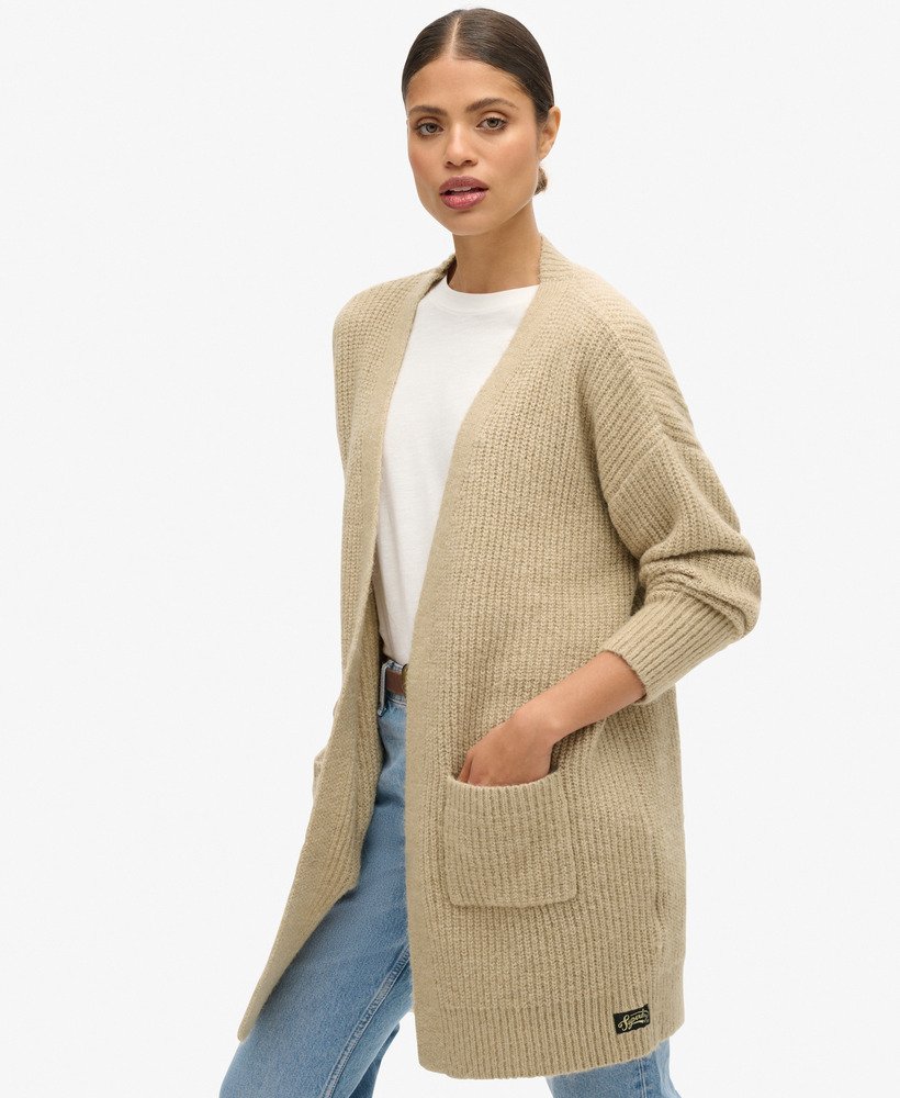 womens Essential Long Knit Cardigan in Fudge Brown | Superdry US