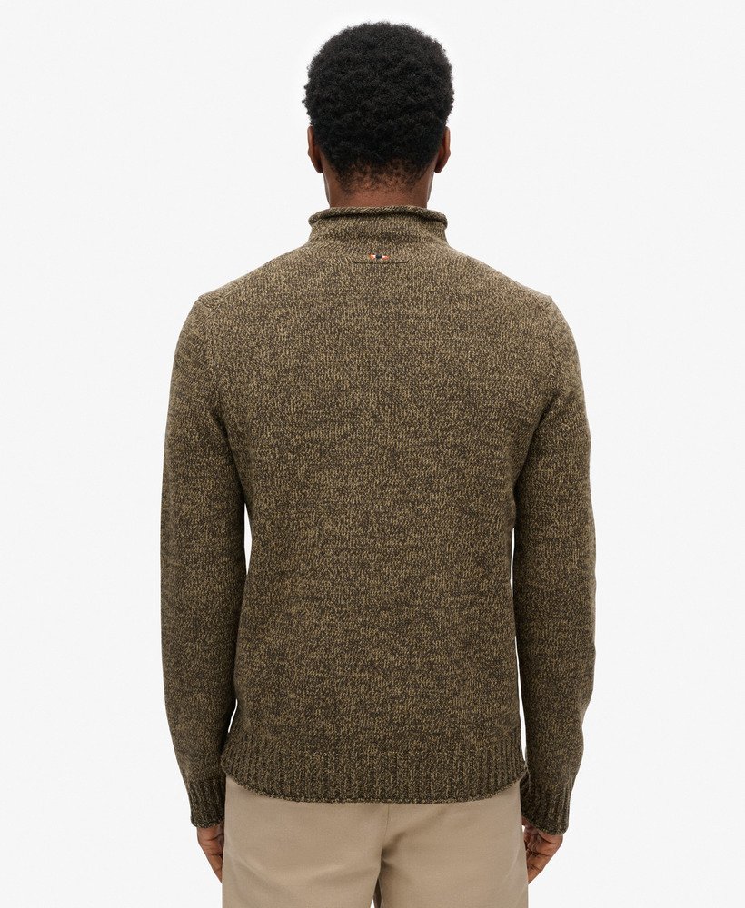 mens 90s Roll Neck Jumper in Deep Khaki Marl | Superdry US
