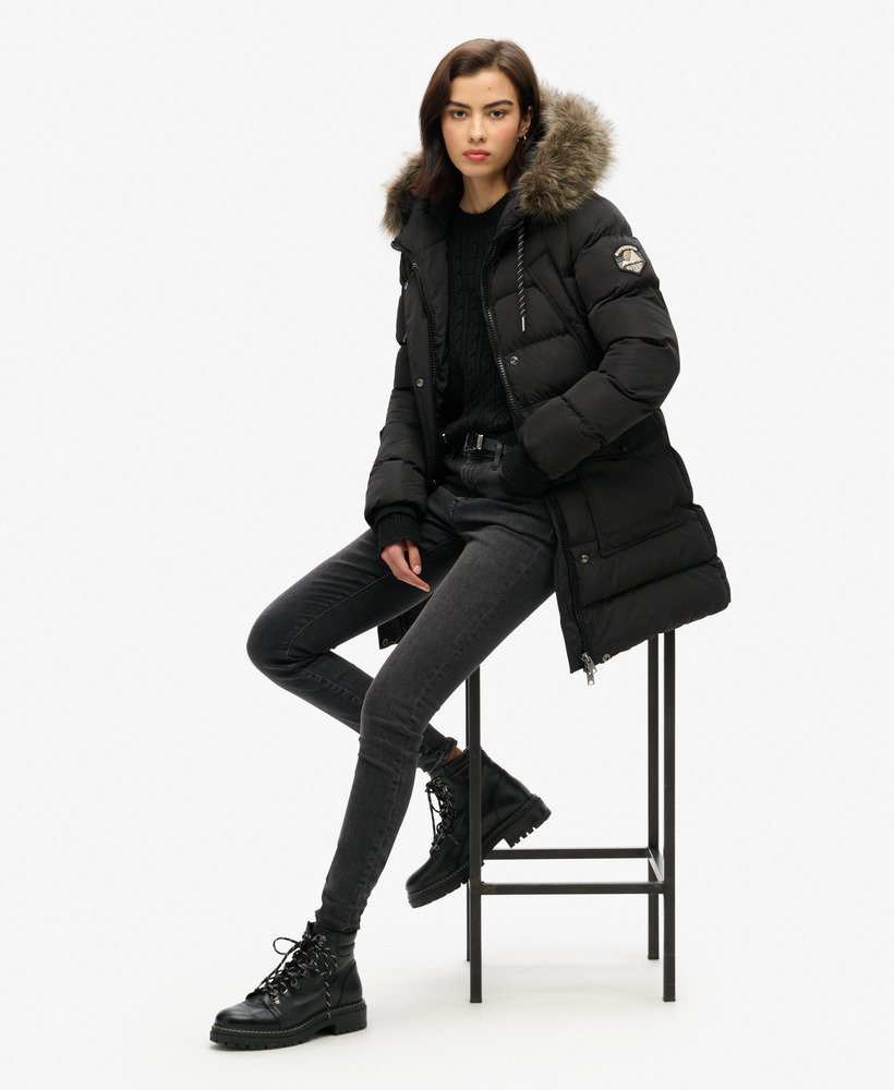 Superdry Veste Femme Fausse Fourrure Short Hood Puffer - Chaude, Légère Et Ultra Stylée