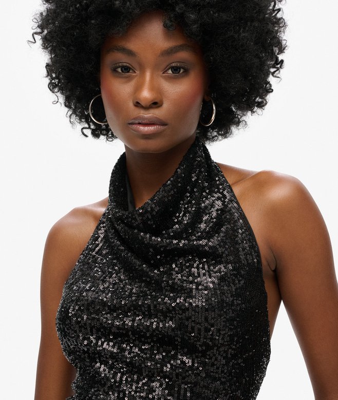 Cowl Halter Neck Sequin Top