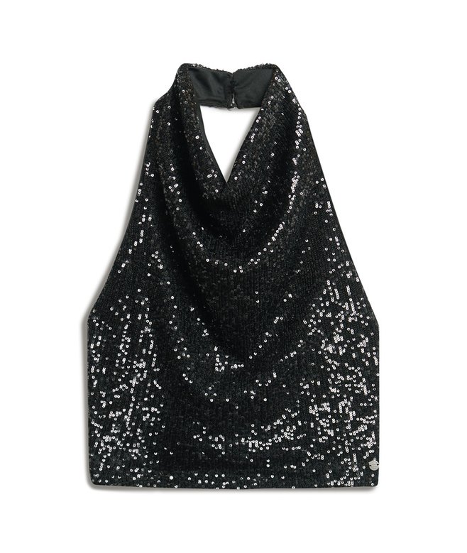 Cowl Halter Neck Sequin Top
