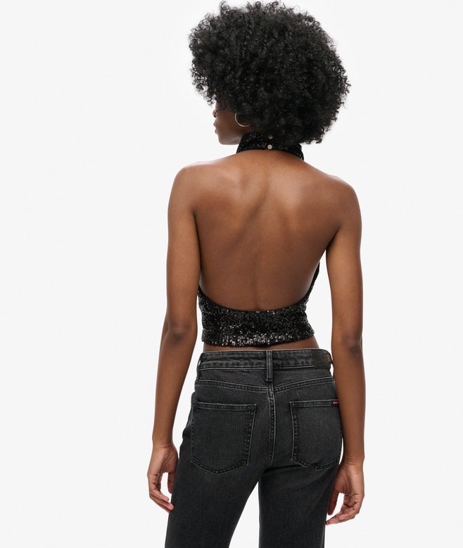 Cowl Halter Neck Sequin Top