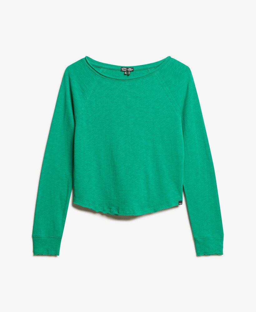 womens Long Sleeve French Terry Top in DROP KICK GREEN | Superdry US