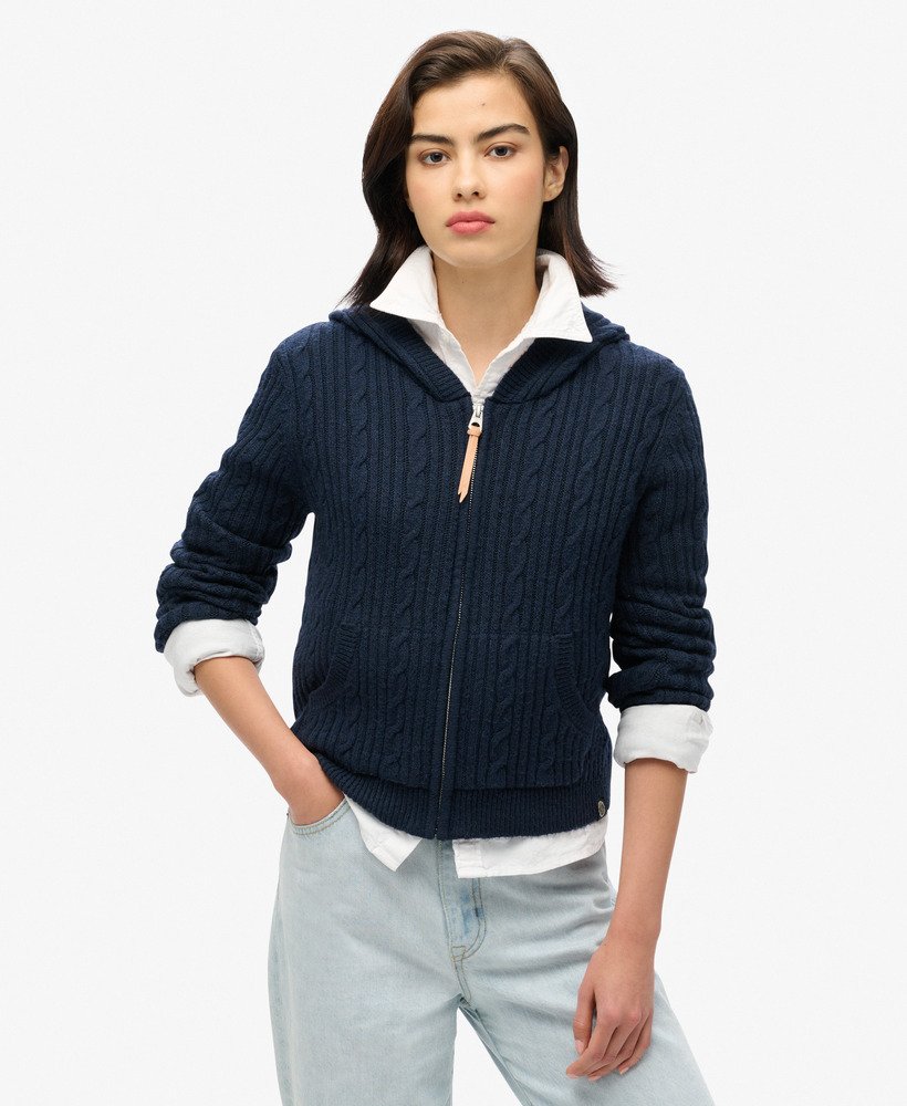 womens Cable Knit Zip Up Jumper in NAUTICAL NAVY | Superdry UK