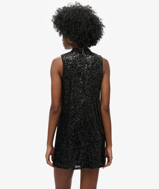 Petite Robe Noire Moulante Sans Manches - Sequins Doublés - Taille 4 Ou 6 - Sans Marque
