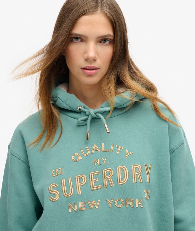 Luxe Metallic Logo Hooded Dress