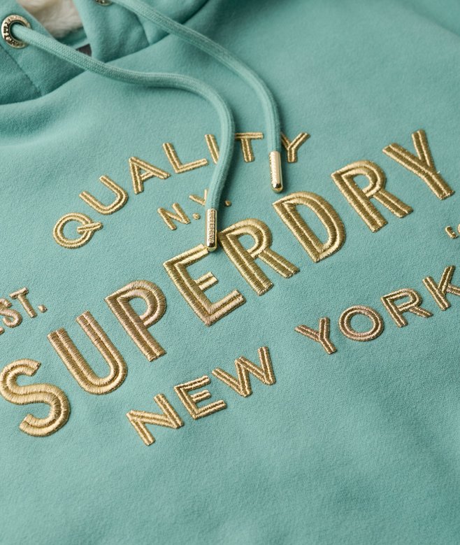 Luxe Metallic Logo Hooded Dress