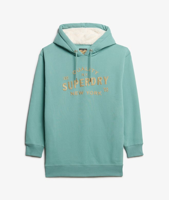 Luxe Metallic Logo Hooded Dress