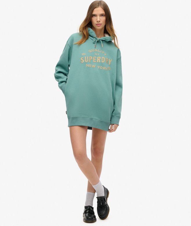 Luxe Metallic Logo Hooded Dress