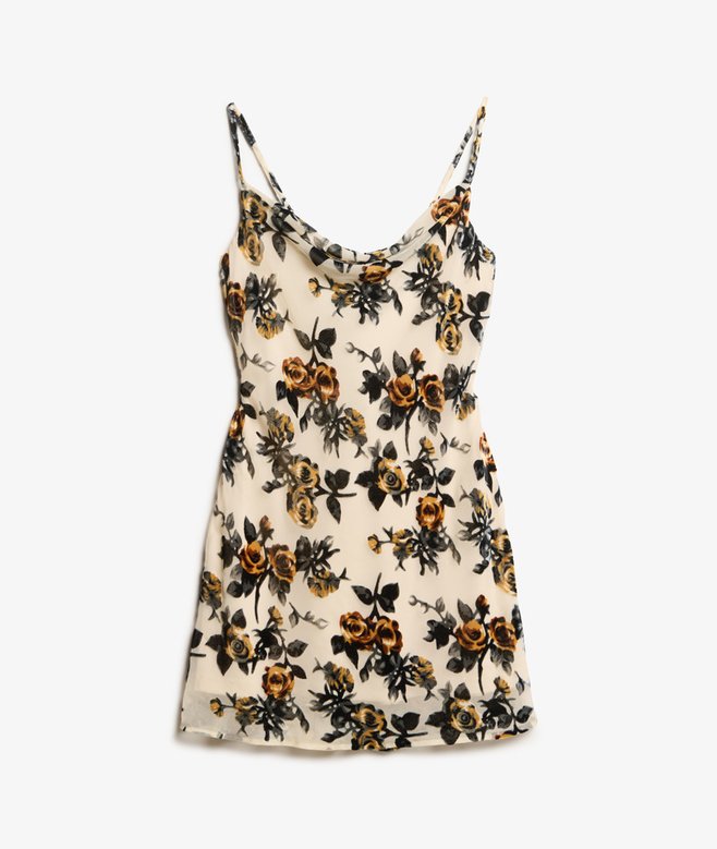 womens Devore Cowl Neck Mini Slip Dress in Burnt Orange Floral - Main Image