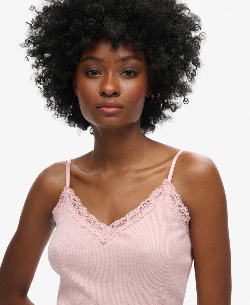 womens Organic Cotton Vintage Rib Lace Trim Cami Top in LA Soft