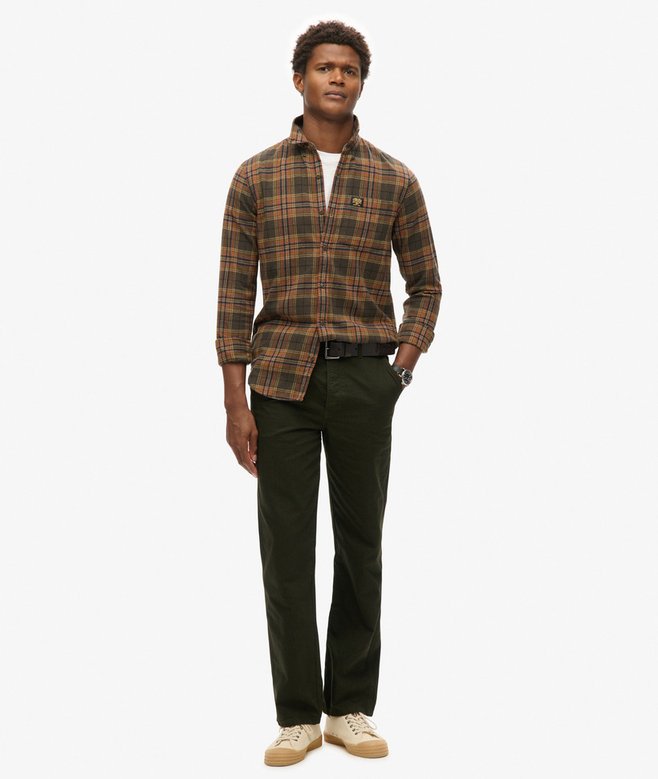 Lucky Brand Camicia Uomo A Scacchi In Maglia Spazzolata - Maniche Lunghe, Tasche Con Patta