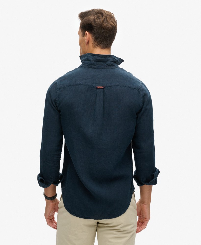 mens Casual Linen Long Sleeve Shirt in Navy | Superdry US