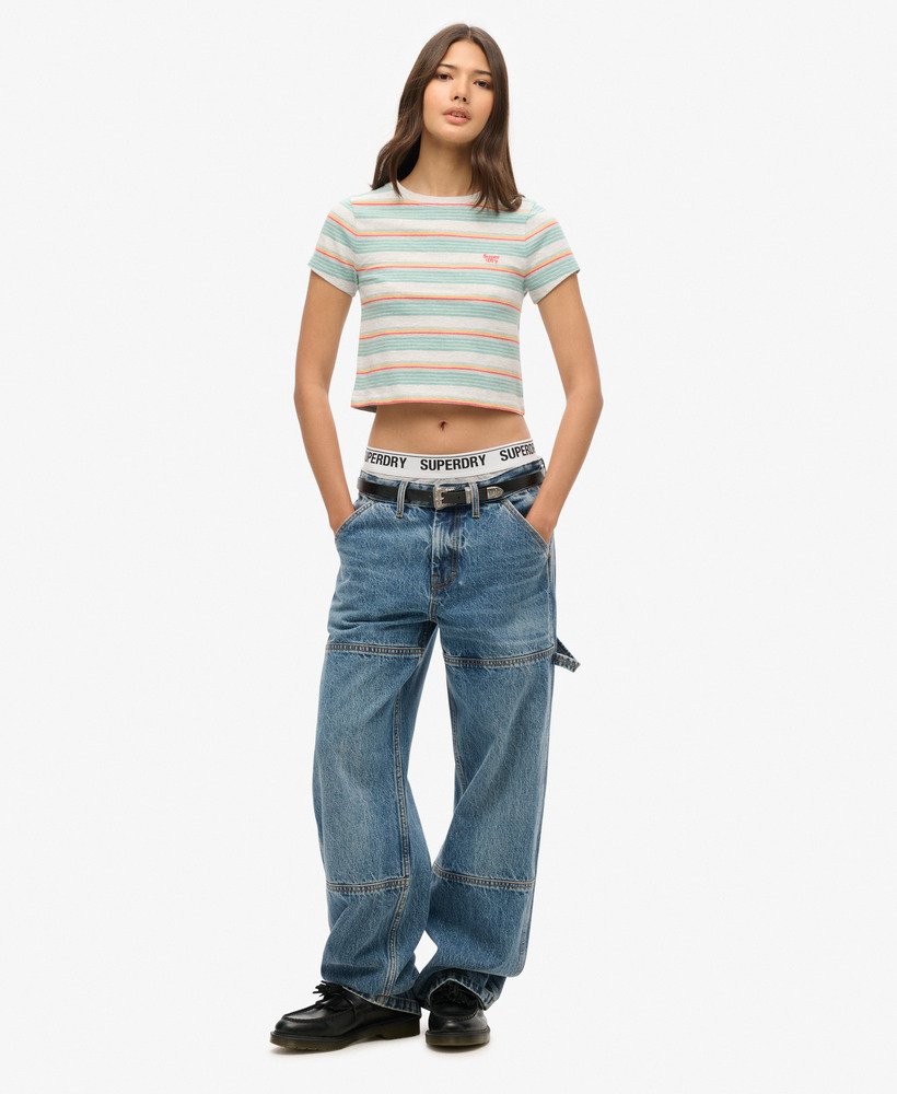 womens Vintage Stripe Crop T-Shirt in Summer Red Stripe | Superdry US