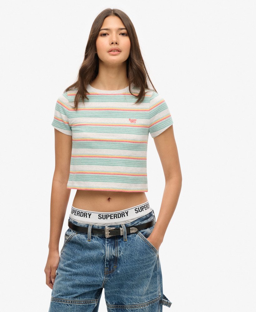 Women's Cropped Viscose T-Shirt with Lettering M6815VISCS17