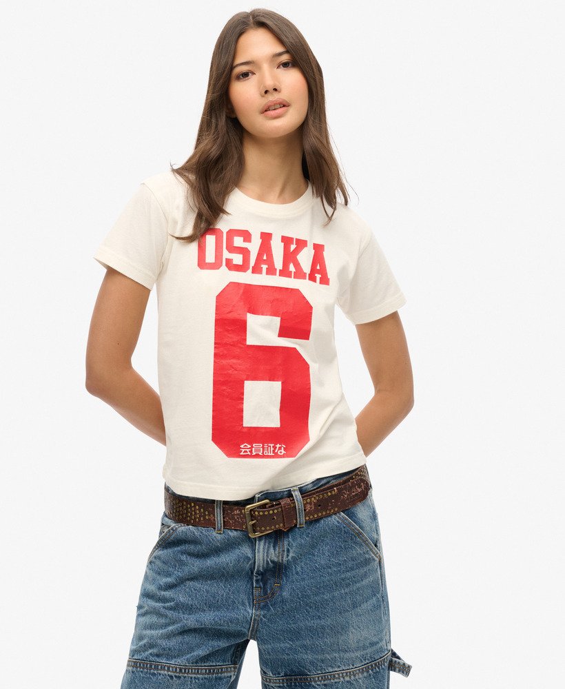 2024超人気 T-Shirt 90s Print Cracked 6 Osaka womens in WHITE WINTER カットソー(長袖/七分)