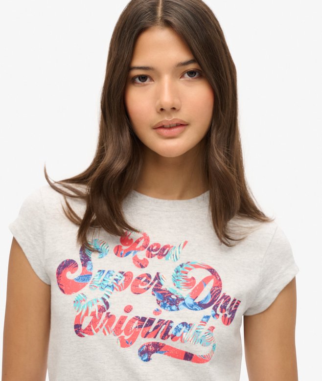 Floral Scripted Cap Sleeve T-Shirt