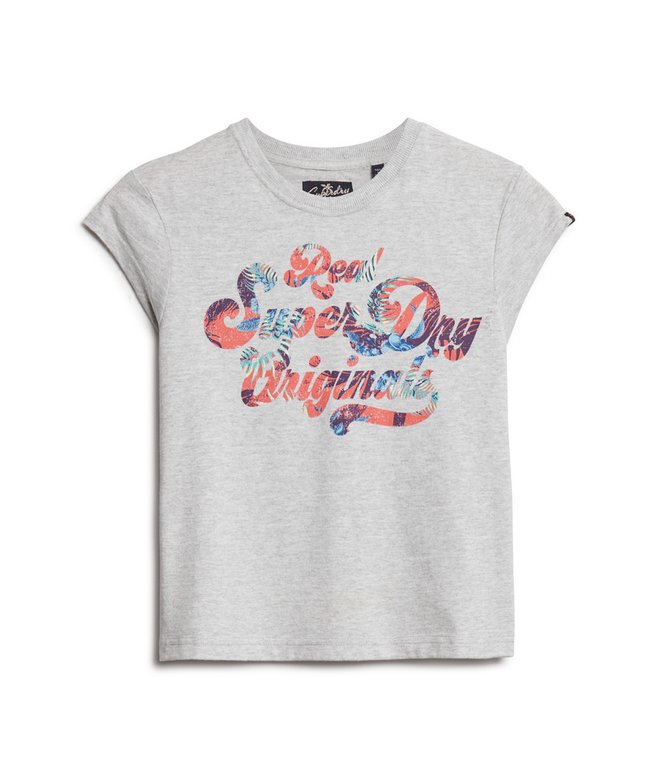 Floral Scripted Cap Sleeve T-Shirt