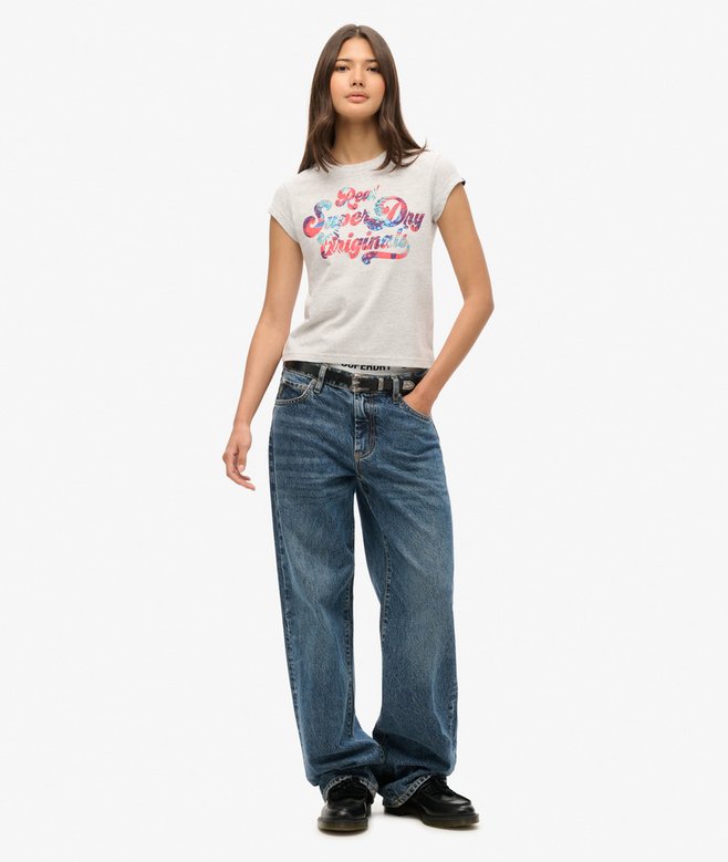 Floral Scripted Cap Sleeve T-Shirt