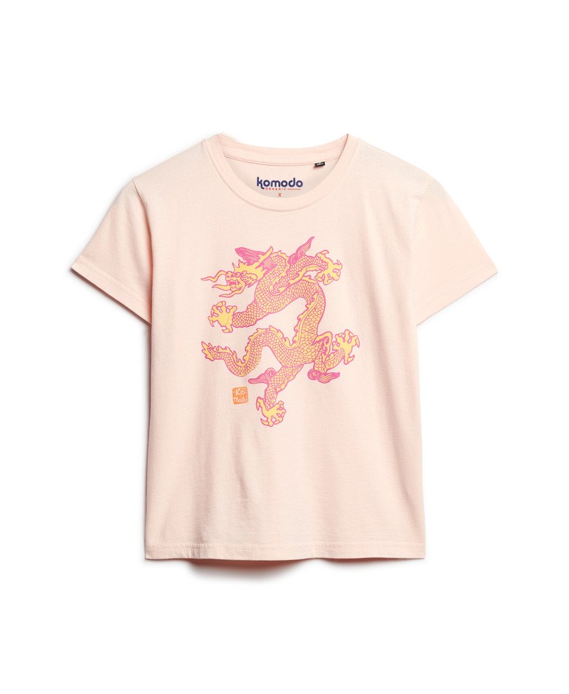 womens Superdry x Komodo Dragon Slim T-Shirt in Pink Clay