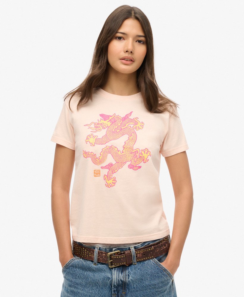 womens Superdry x Komodo Dragon Slim T-Shirt in Pink Clay