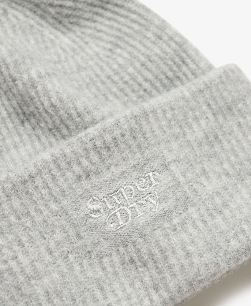 womens Soft Rib Knit Beanie Hat in Chalk Grey Marl | Superdry UK