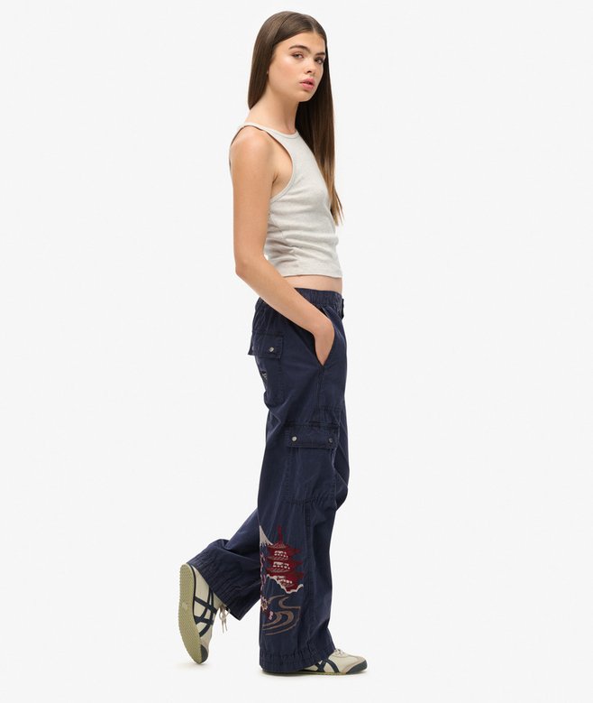 Low Rise Embroidered Cargo Pants