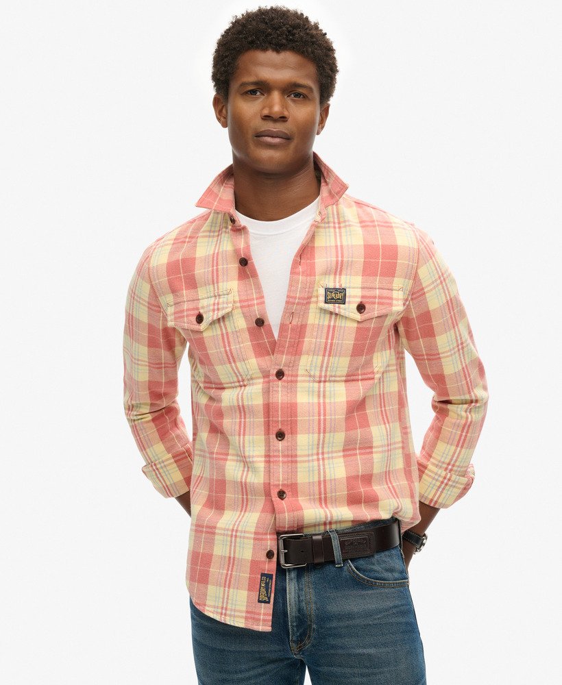 【SCENERITY】Roy Washing Check Shirt mens Organic Cotton Worker Check Shirt in Ranch Clay Orange