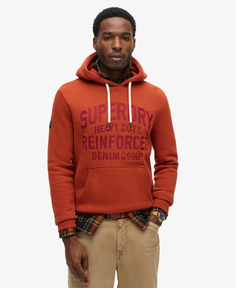 mens Worker Scripted Embroidered Graphic Hoodie in BURNT ORANGE | Superdry  CA-EN