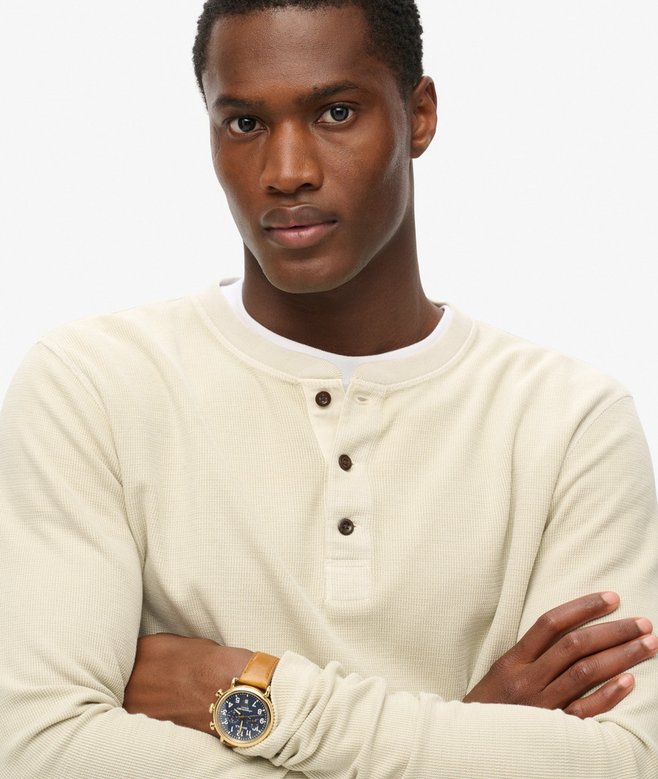 Waffle Long Sleeve Half Button Top