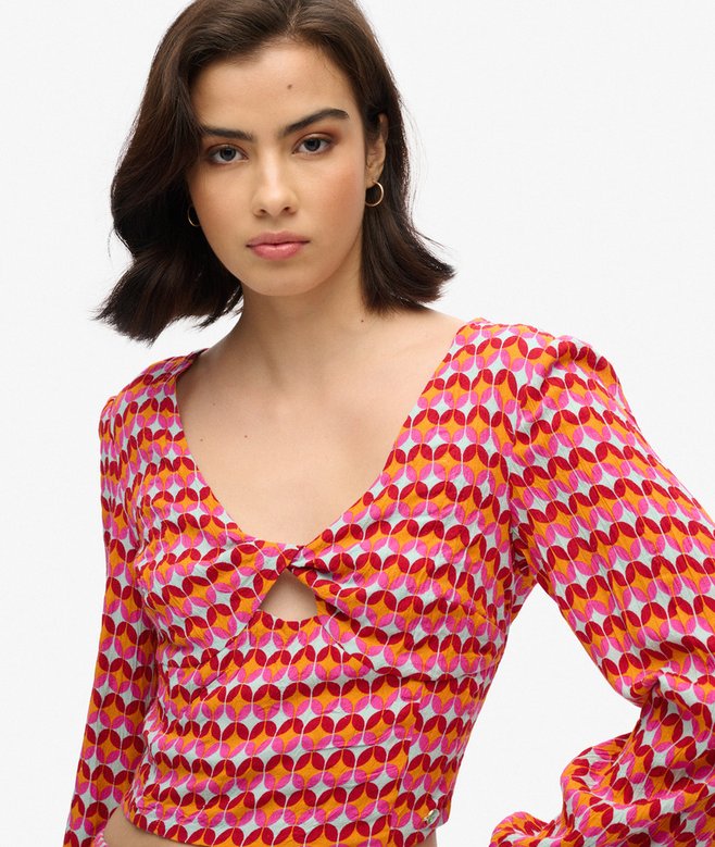 Long Sleeve Woven Crop Top