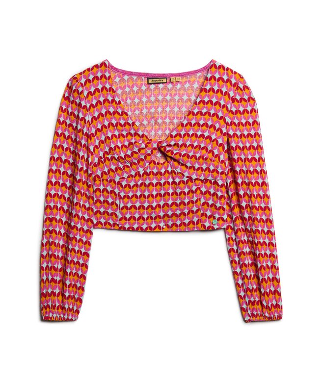 Long Sleeve Woven Crop Top