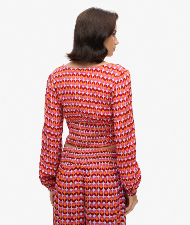 Long Sleeve Woven Crop Top