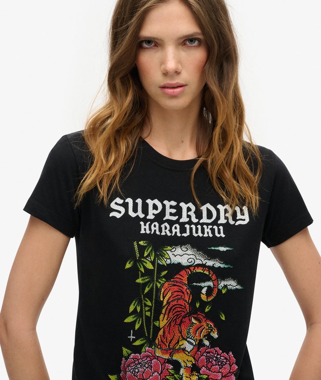Tattoo Rhinestone Fitted T-Shirt