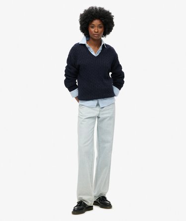 Oversized V Neck Cable Knit Jumper Image 2