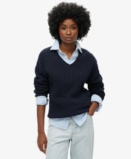 Oversized V Neck Cable Knit Jumper