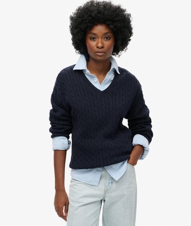Oversized V Neck Cable Knit Jumper Image 1