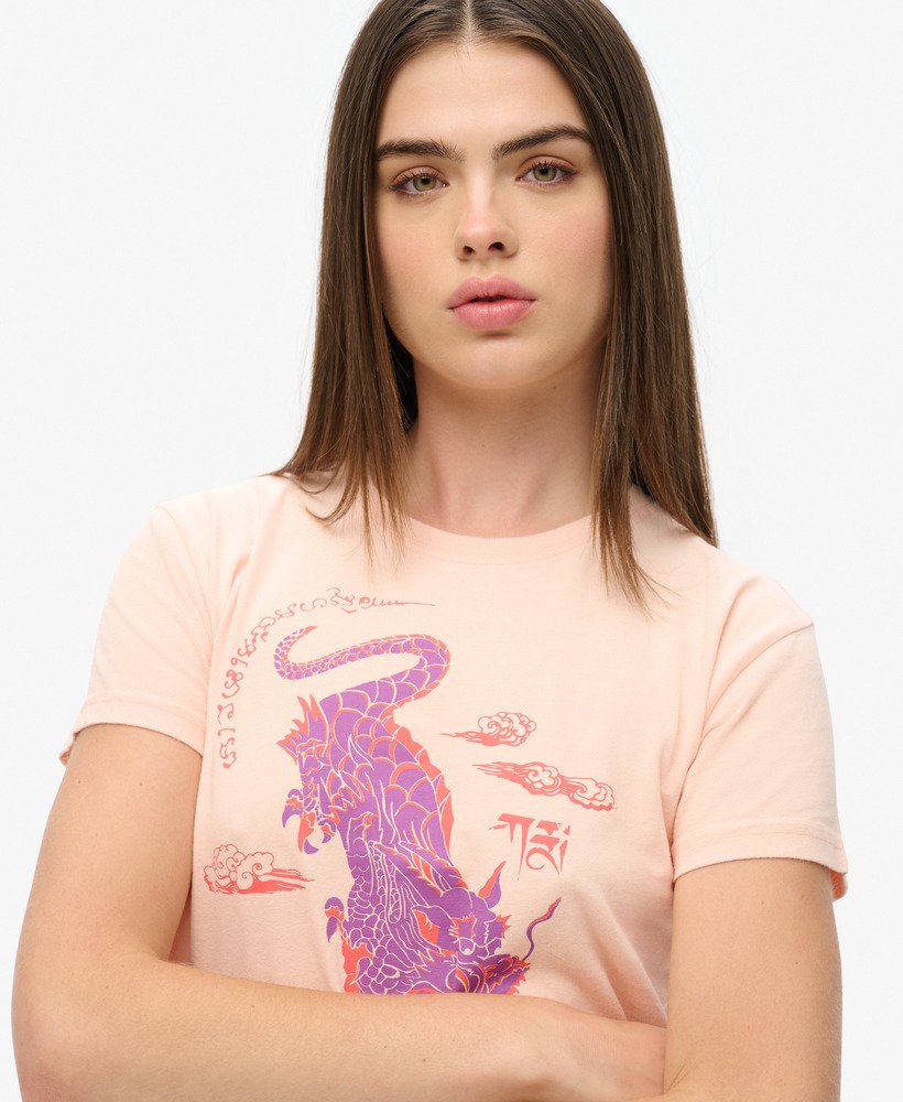 womens Komodo x Superdry Kailash Dragon T-Shirt in Sweet Peach