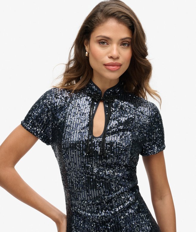 Mandarin Sequin Midi Dress