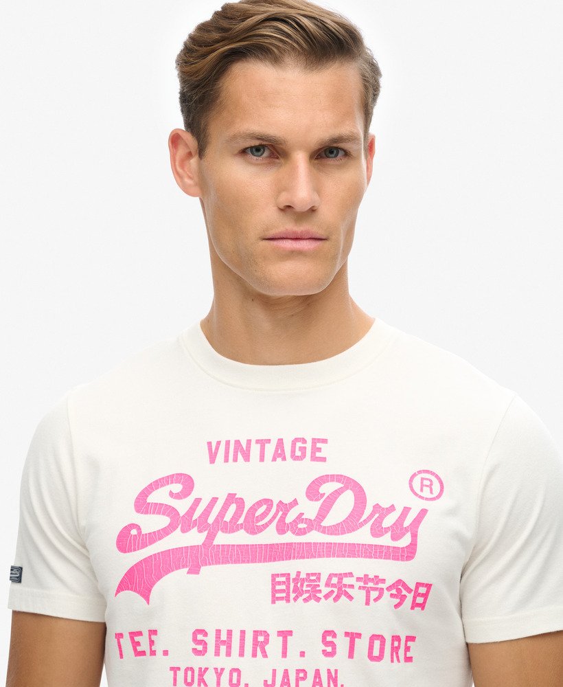 mens Neon Vintage Logo Graphic T-Shirt in ECRU | Superdry US
