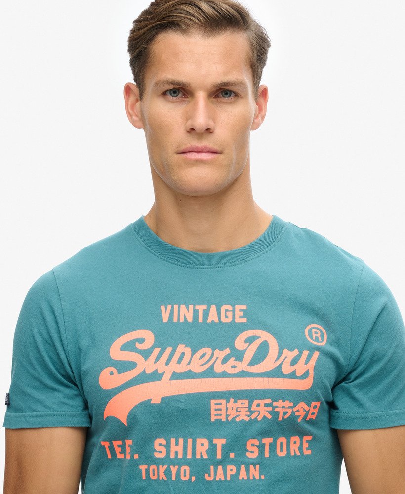 mens Neon Vintage Logo Graphic T-Shirt in Hydro Dark
