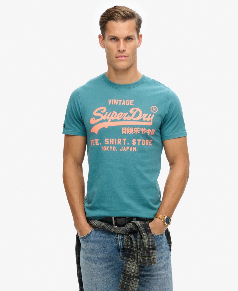 Superdry★ヴィンテージ・古着風☆グラフィック ロゴ☆Tシャツ mens Neon Vintage Logo Graphic T-Shirt in Hydro Dark