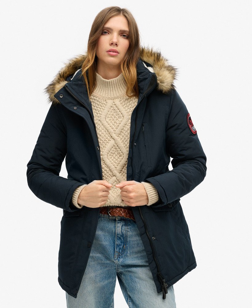 Superdry Womens Everest Faux Fur Hooded Parka Coat Abyss Khaki S 並行輸入品