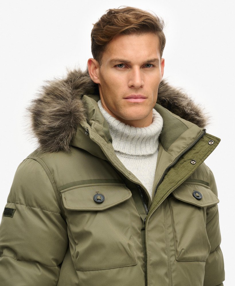mens Chinook Faux Fur Parka Coat in Dusty Olive Green | Superdry US