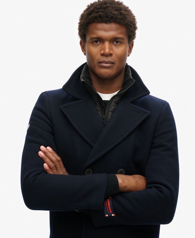 mens Tailored 2 In 1 Pea Coat in Eclipse Navy | Superdry UK